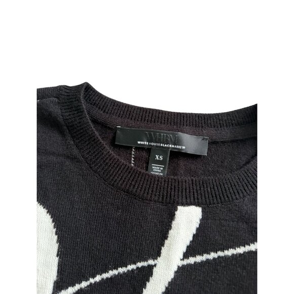 WHITE HOUSE BLACK MARKET White B;ack Ribbon Patterned short Sleeve Sweater Size - Picture 4 of 6